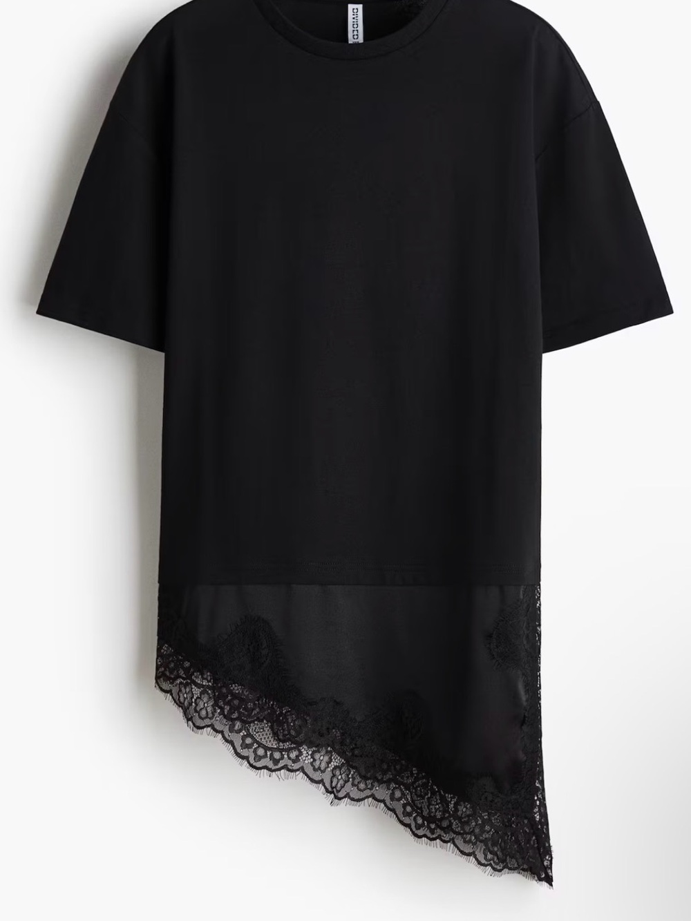 NWT H&M Black Asymmetric Lace Hem Women's Shirt Medium